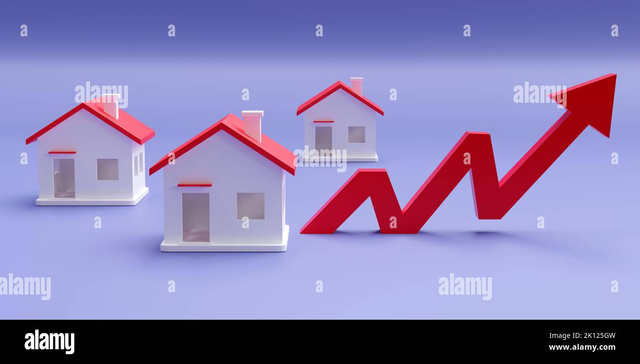 Real estate market inflation and price increase, House and graph arrow