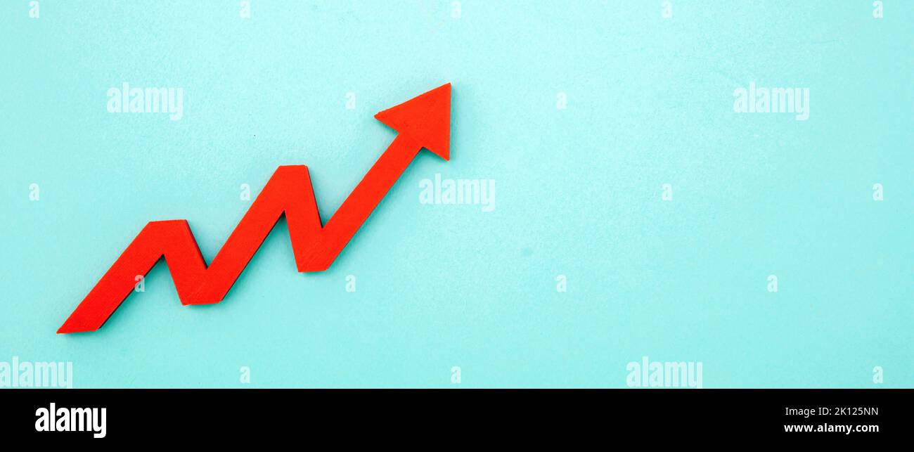 Business growth, Rising up red graph arrow, copy space, template. Price