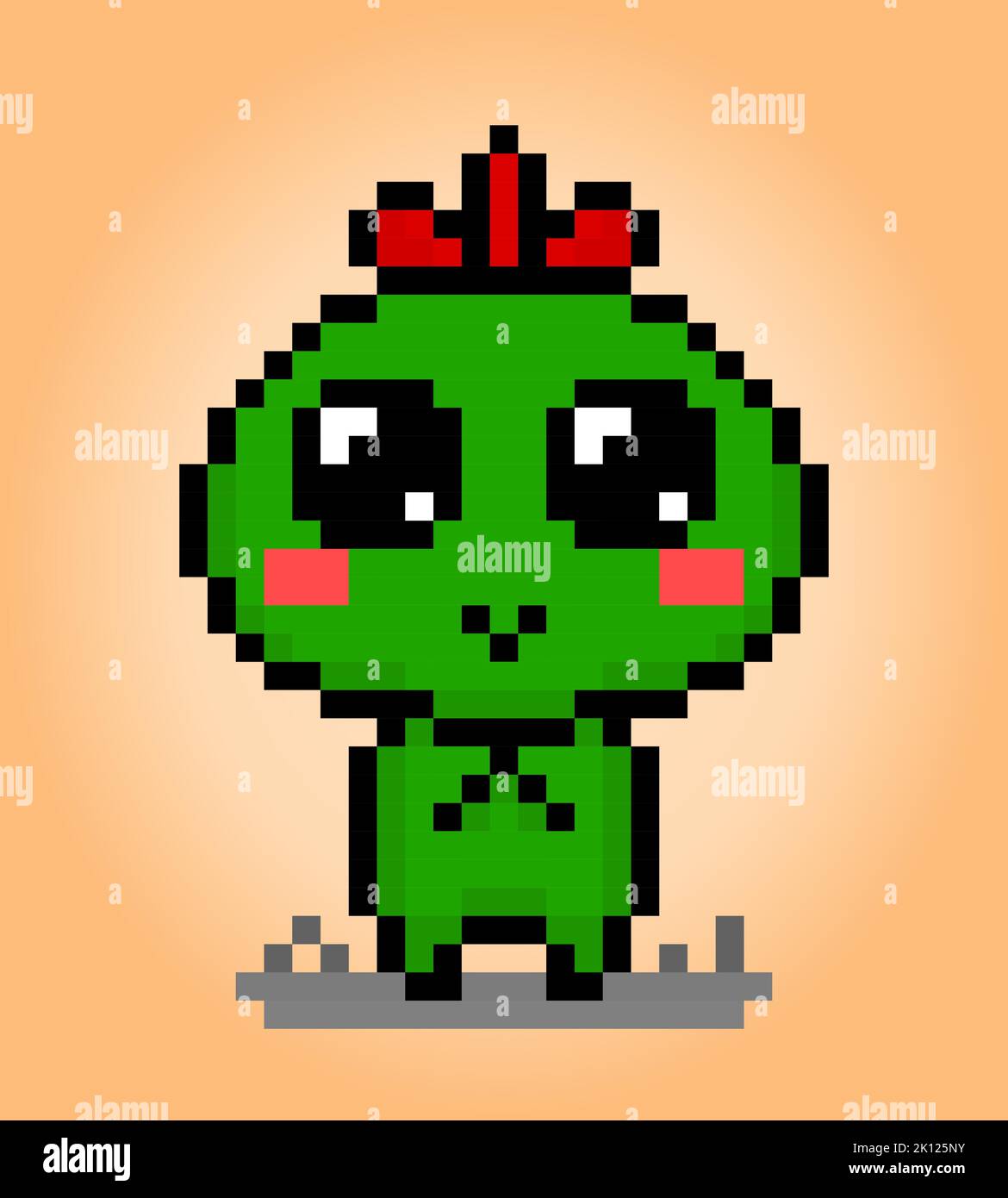 8 bits pixel alien cute. Green Creature for asset games or cross stitch patterns in vector illustrations. Stock Vector