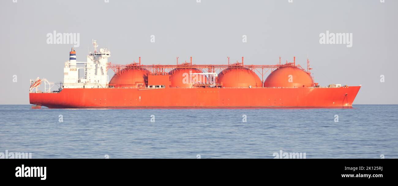 LNG Tanker at sea, transporting much needed LNG Stock Photo