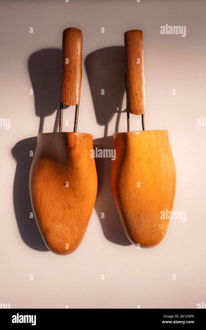 Wooden shoe last on wall Stock Photo Alamy