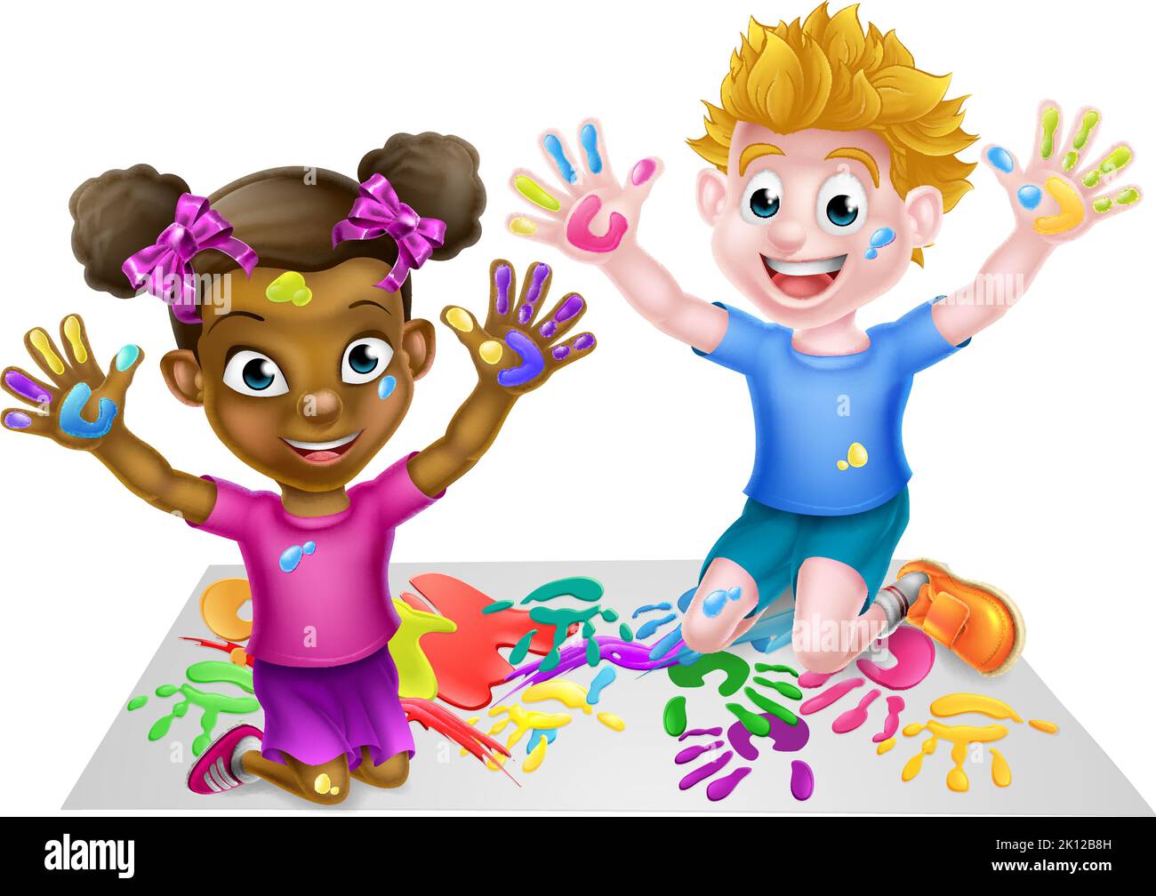 Boy and Girl Fun Painting Stock Vector