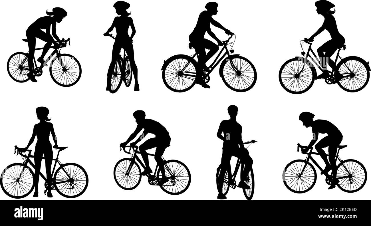Bike and Bicyclist Silhouettes Set Stock Vector
