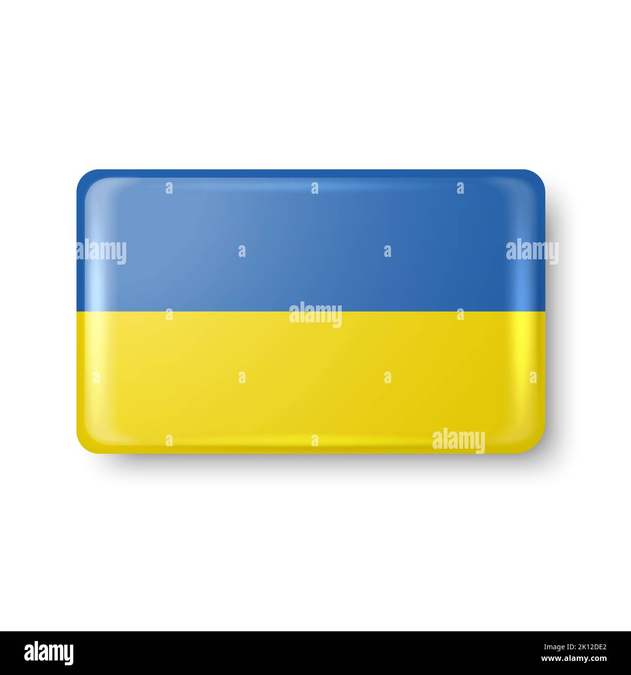 Rectangular Button Pin Badge with Ukranian Flag. Struggle, Protest, Support for Ukraine. Vector Illustration Stock Vector