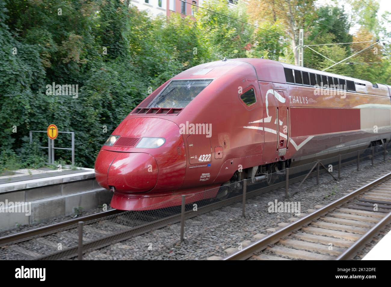 aachen september 2020: The Thalys connects Germany and Paris. In the photo the arrival of the train in Aachen Stock Photo