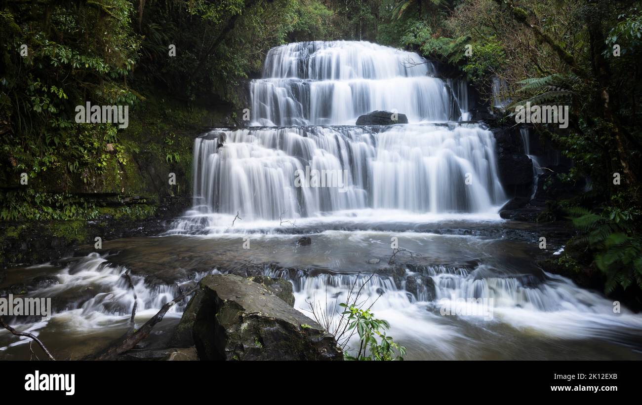 Purakaunui Falls, Catlins, South Island. Stock Photo
