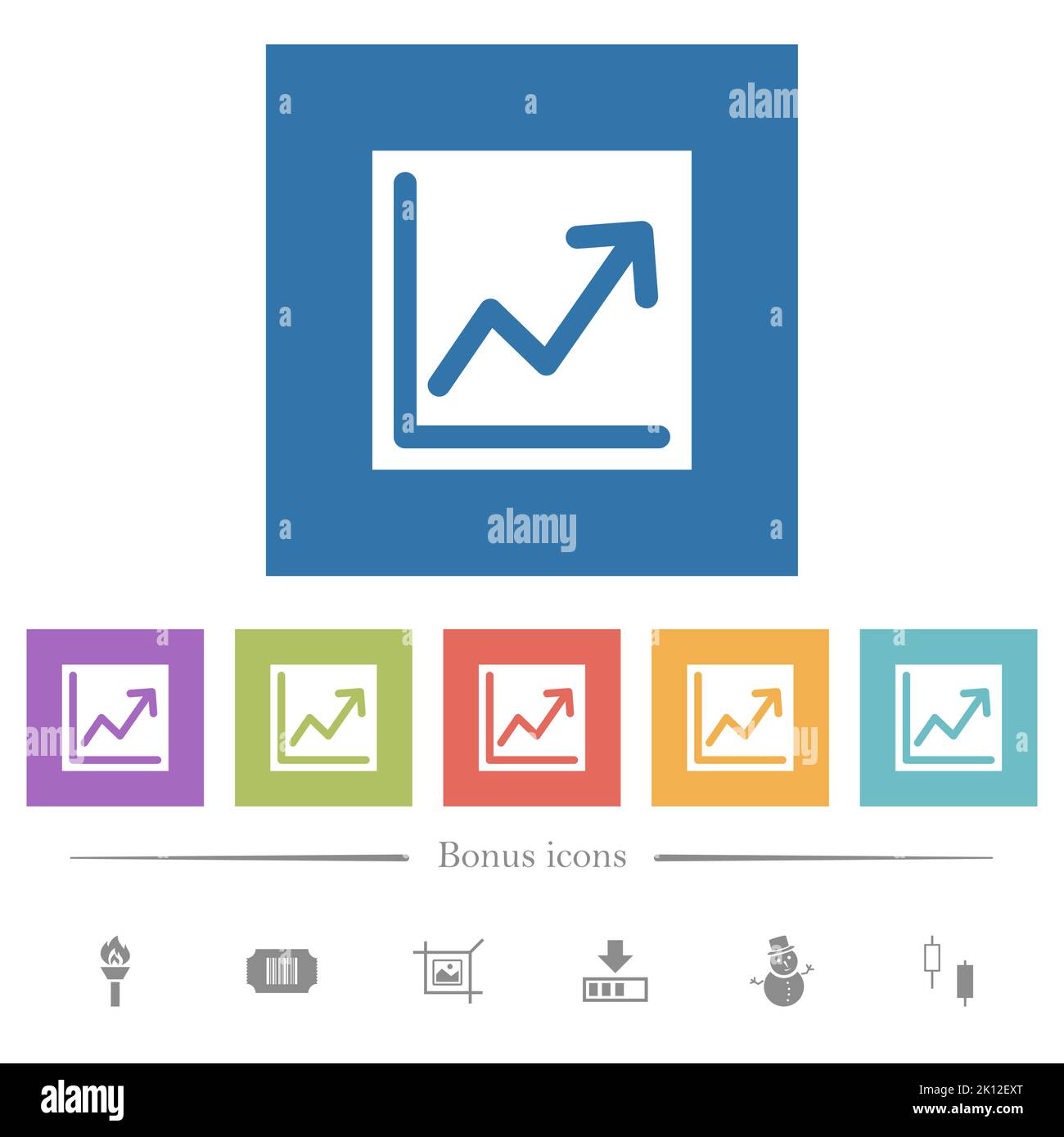 Line graph solid flat white icons in square backgrounds. 6 bonus icons ...