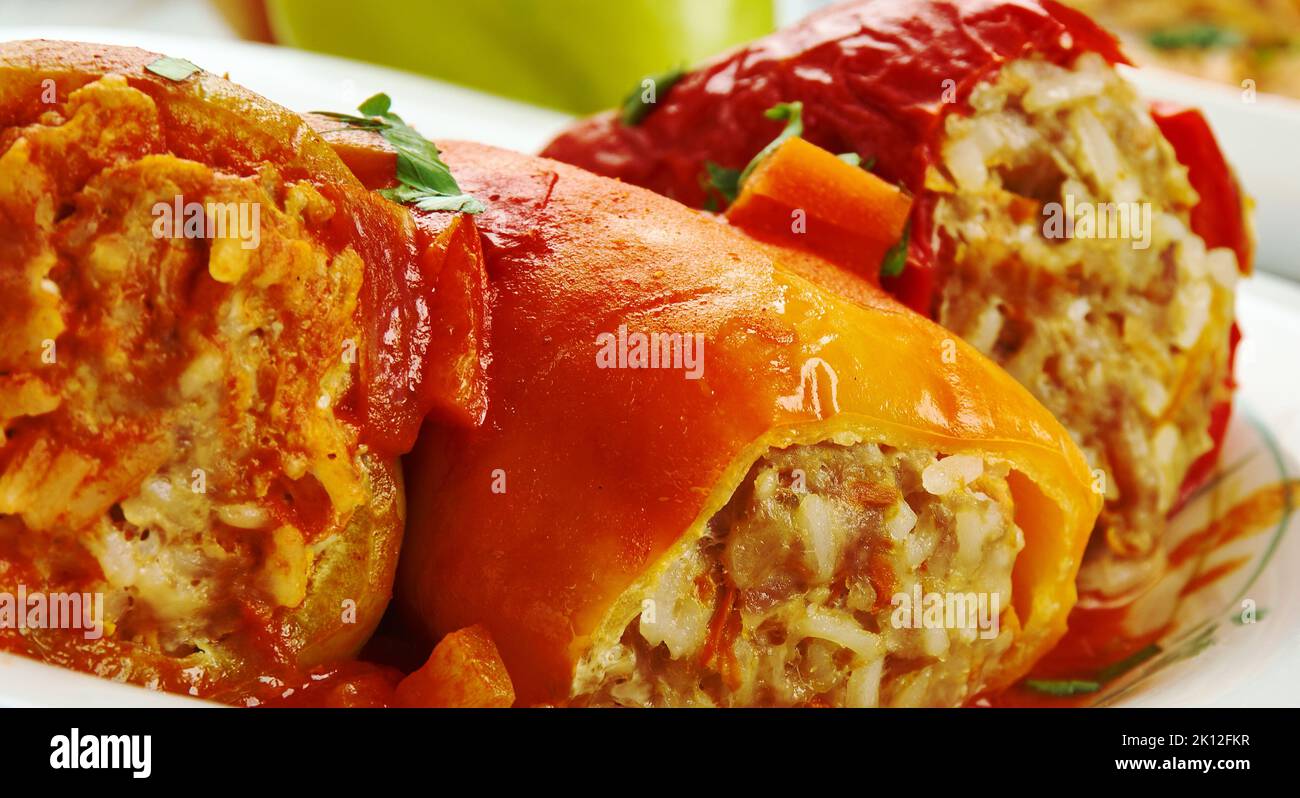 Ardei Umpluti - Stuffed peppers is a dish Romani cuisine. Stock Photo