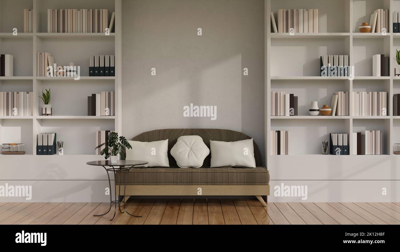 Snapshot of Cozy Penthouse Library Design Featuring Built-In Scandinavian Bookshelves
