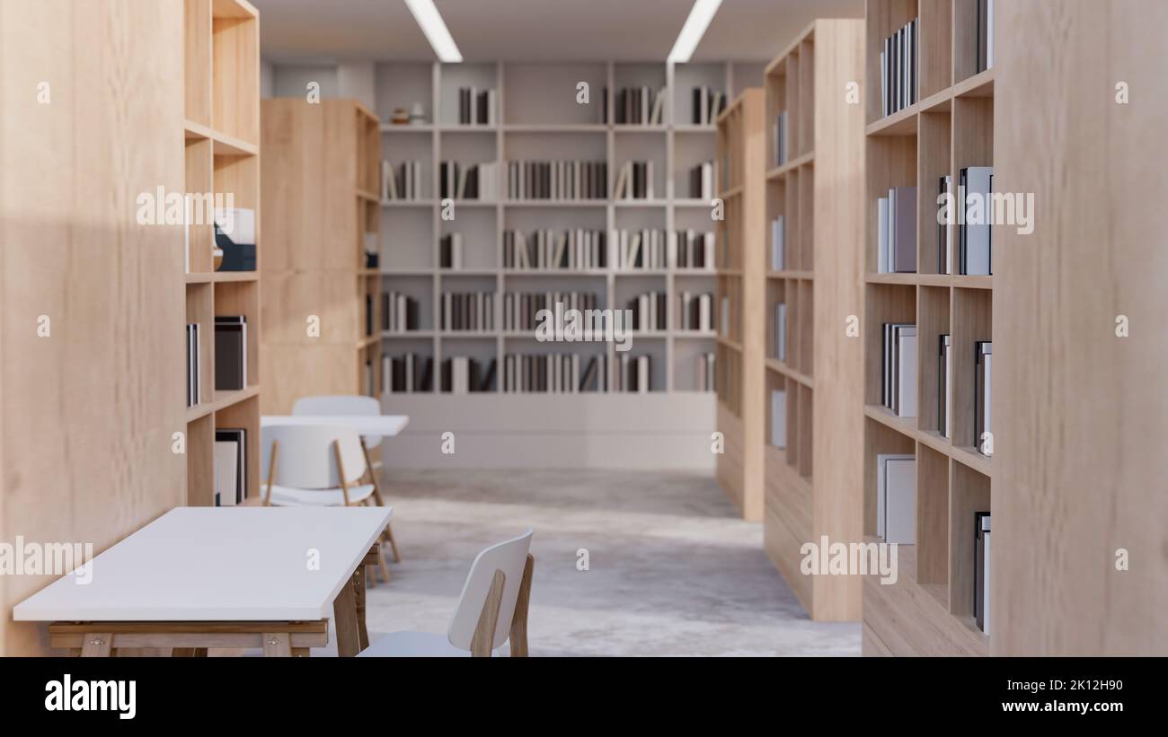 Comfortable minimal campus library or school library interior design