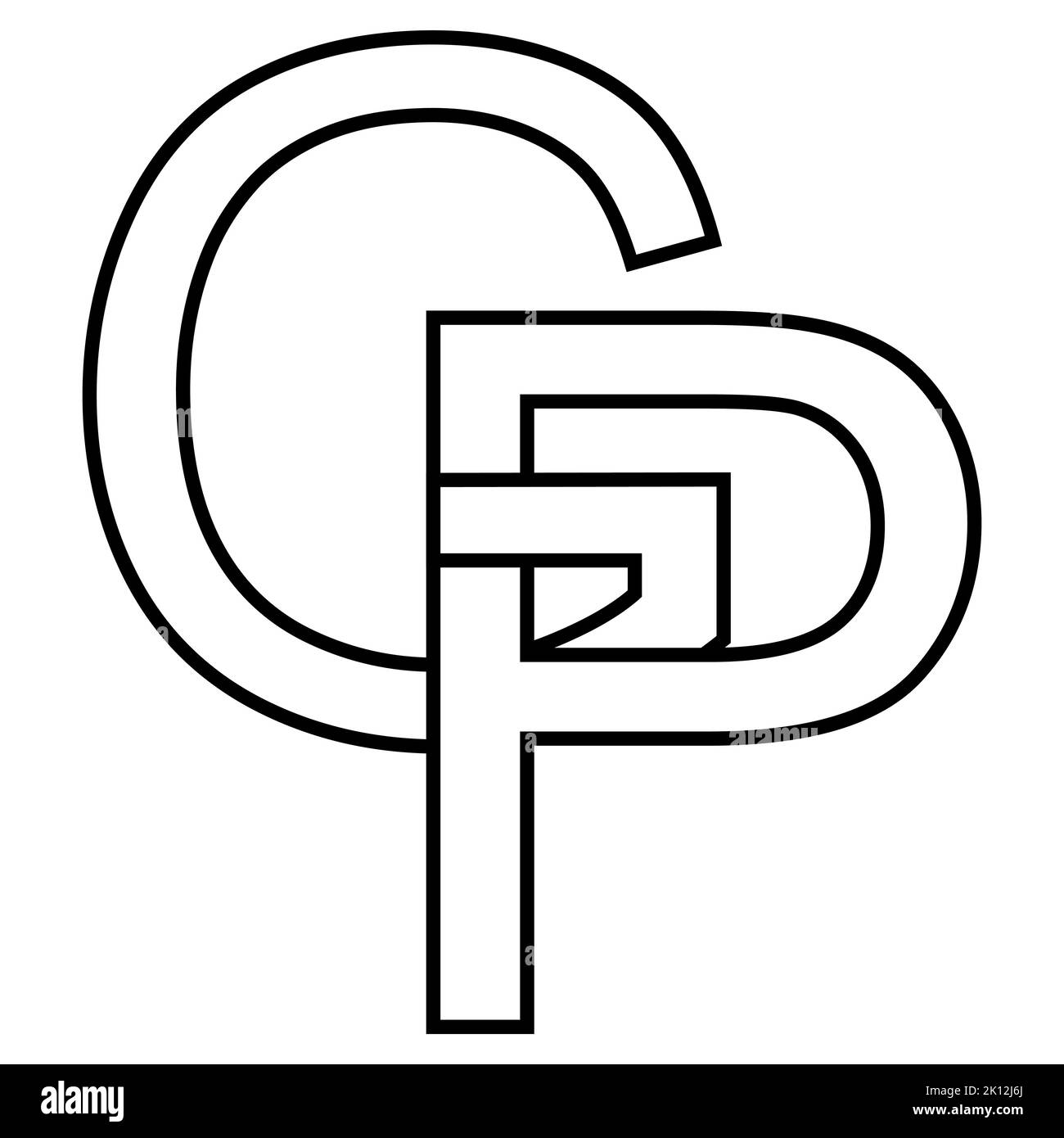 Logo sign gp pg icon nft interlaced letters g p Stock Vector
