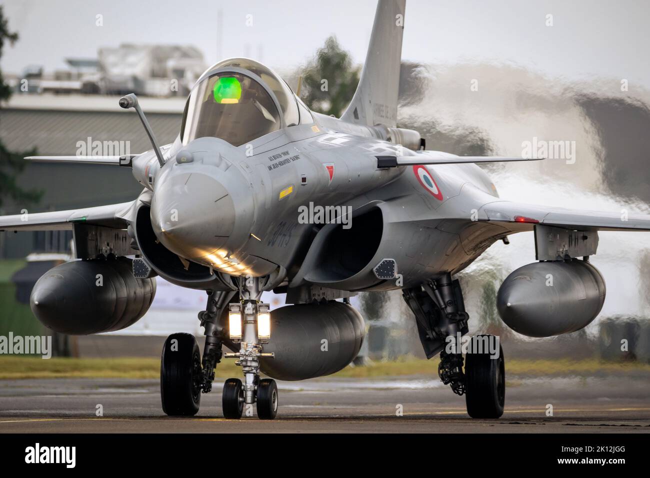 French Air Force Dassault Rafale fighter plane taxiing at Mont-De-Marsan airbase. France - May 17, 2019 Stock Photo