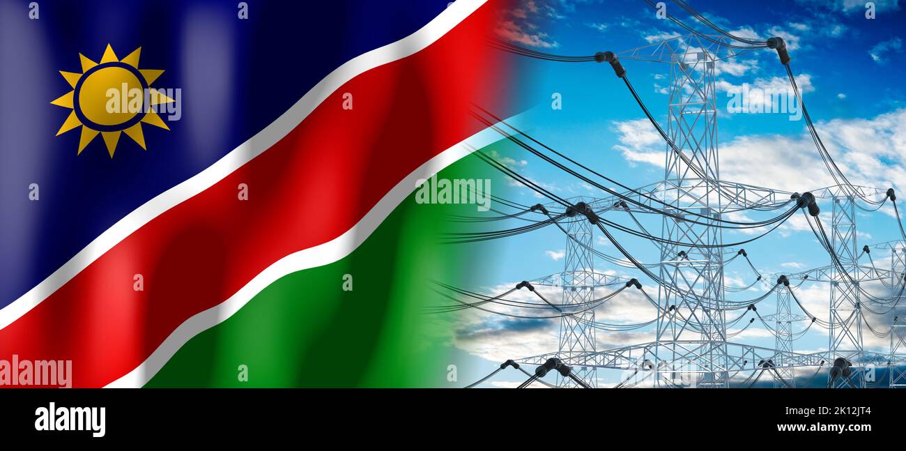 Namibia - country flag and electricity pylons - 3D illustration Stock ...