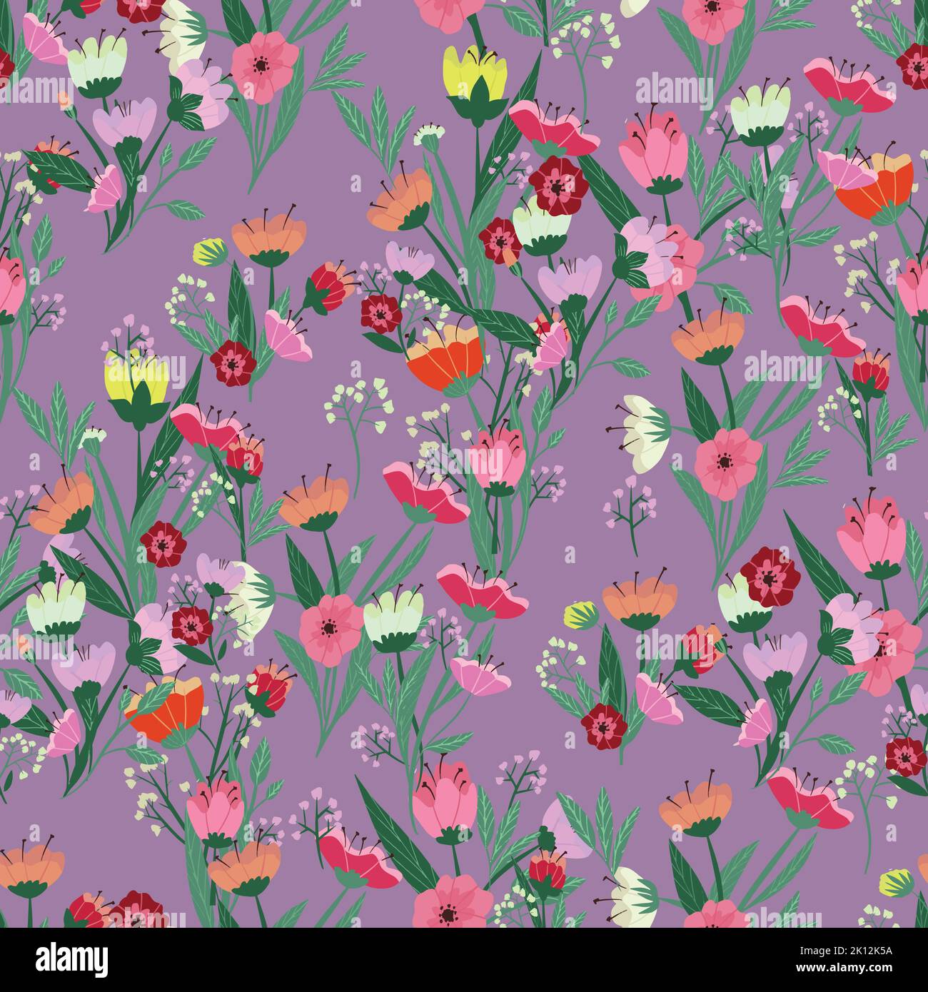 Seamless pattern. Vector flowers and leaves. Botanical illustration ...
