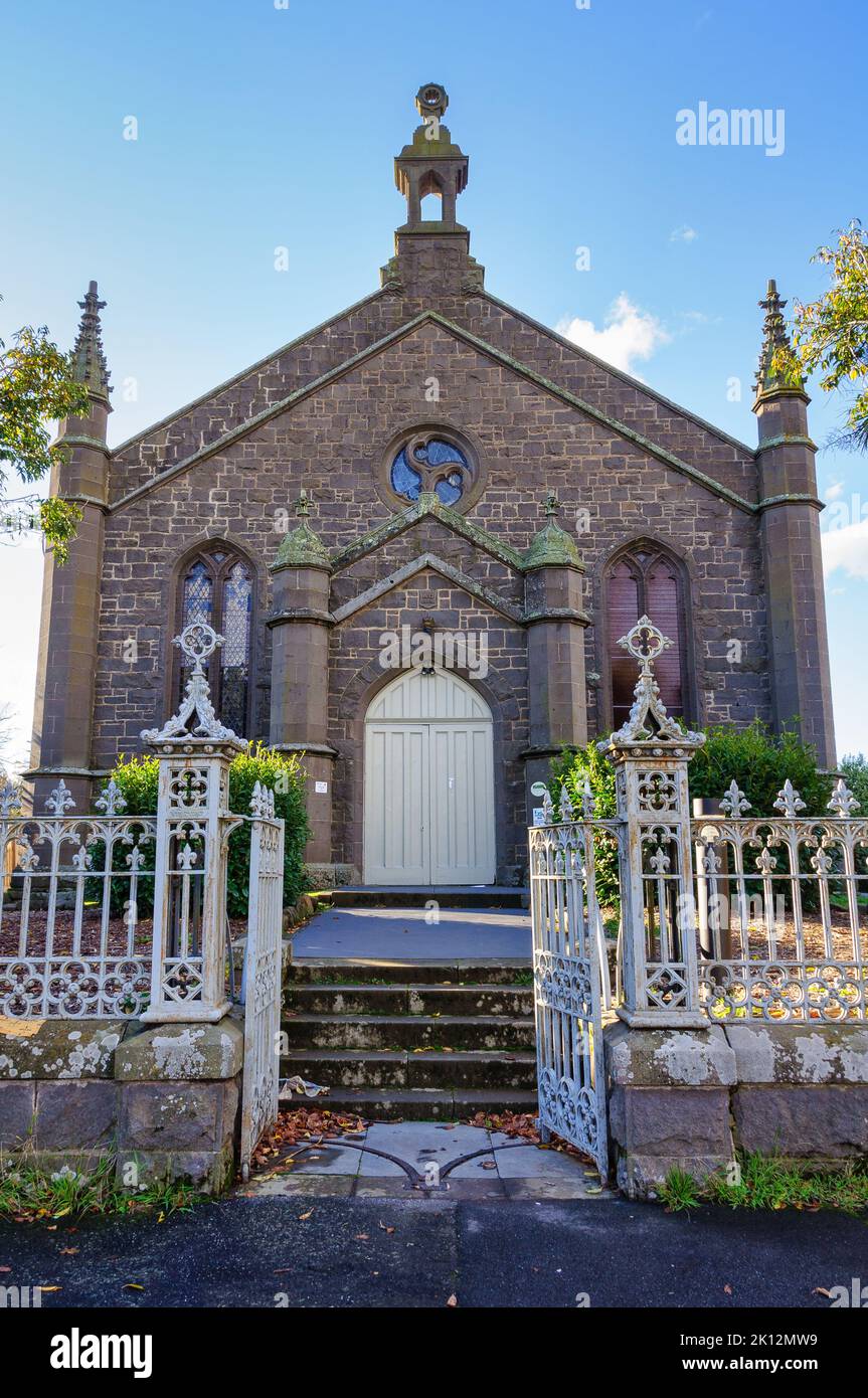 Bluestone Theatre in a refurbished 1859 heritage-listed bluestone church - Kyneton, Victoria, Australia Stock Photo