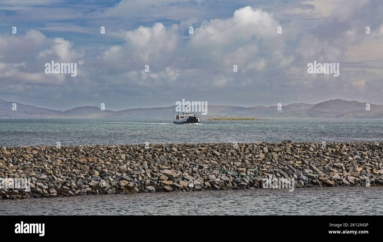Ferry passing the Sound of Barra, Isle of Barra, Hebrides, Outer Hebrides, Western Isles, Scotland, United Kingdom, Great Britain Stock Photo