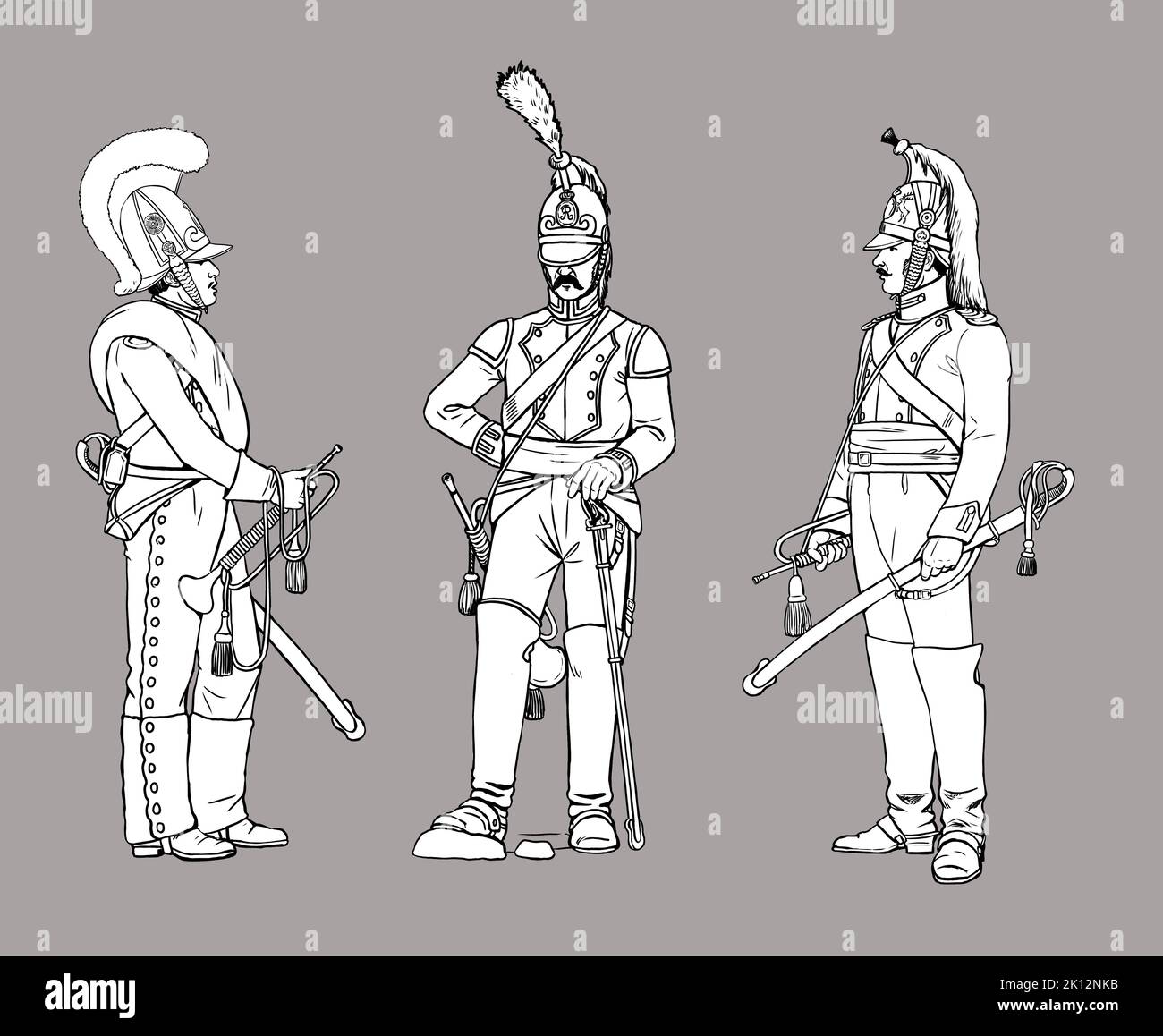 German trumpeters during the Napoleon War. Napoleon Bonaparte and his wars. Historical drawing. Stock Photo
