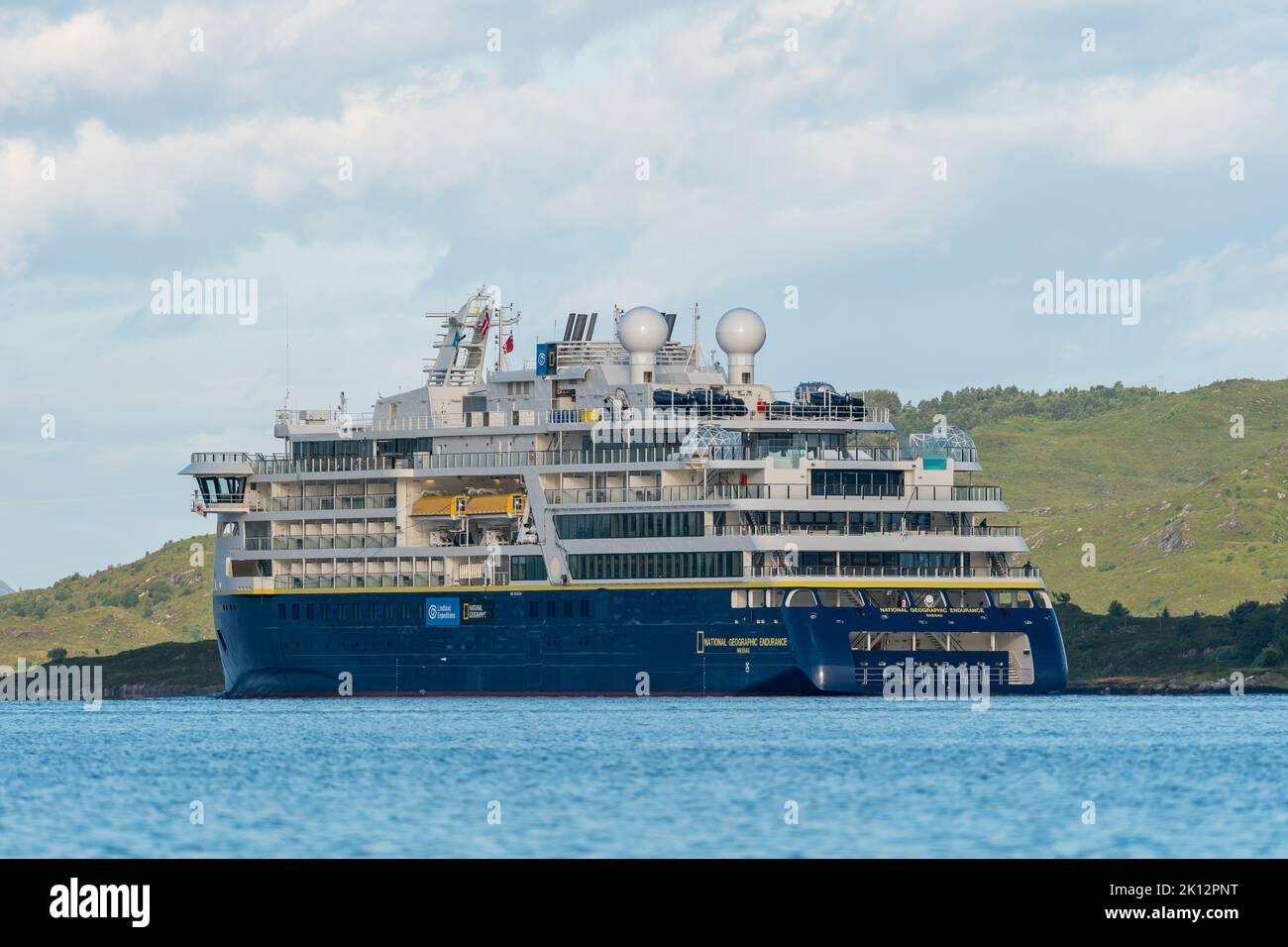 Exploration cruise ship National Geographic Endurance inside Ulsteinfjord for sea trails Stock Photo