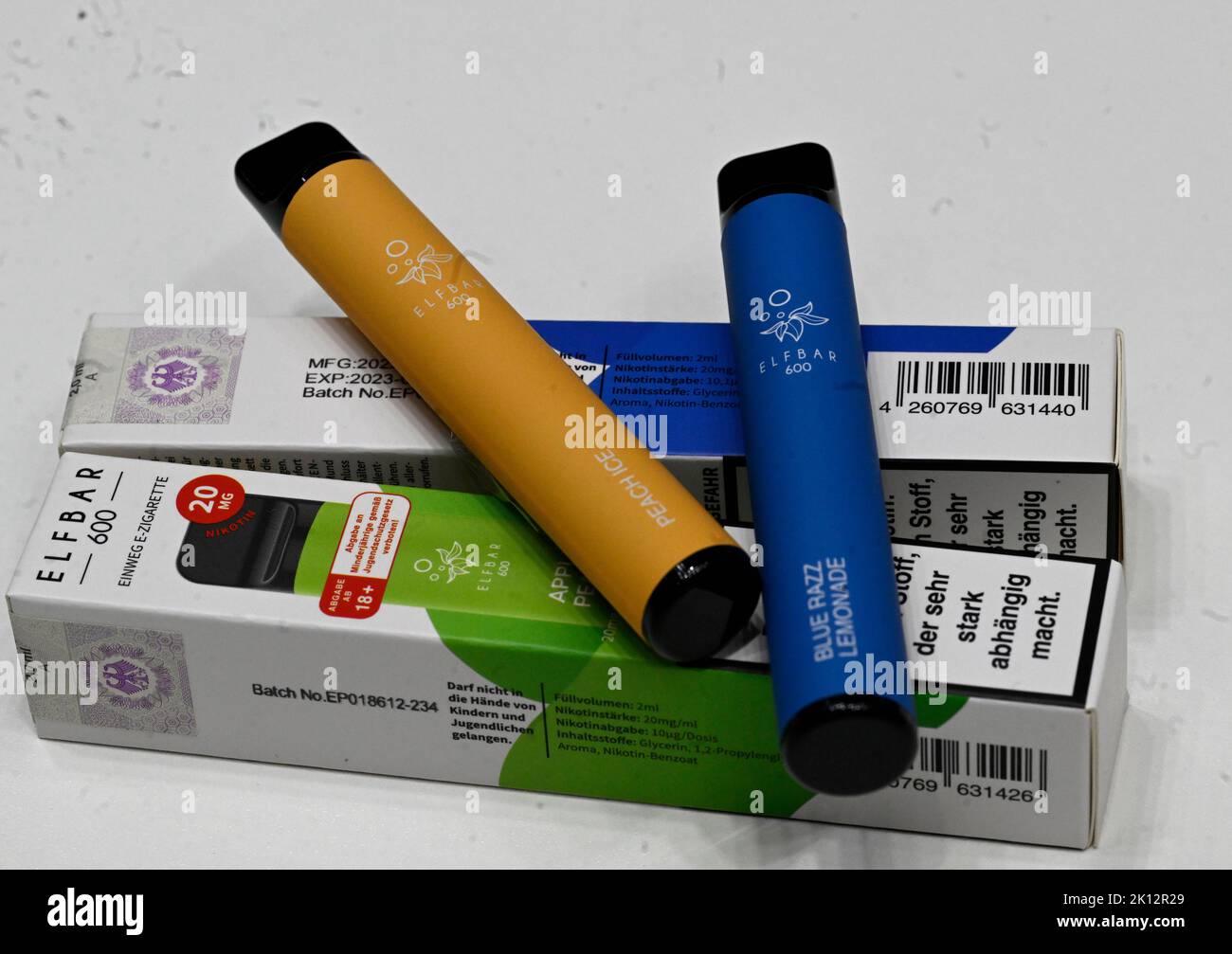 Dortmund, Germany. 15th Sep, 2022. The company Elf Bar presents its  disposable e-cigarette products to visitors at the Intertabac trade fair.  Since the introduction of disposable products, the demand for e-cigarettes  has