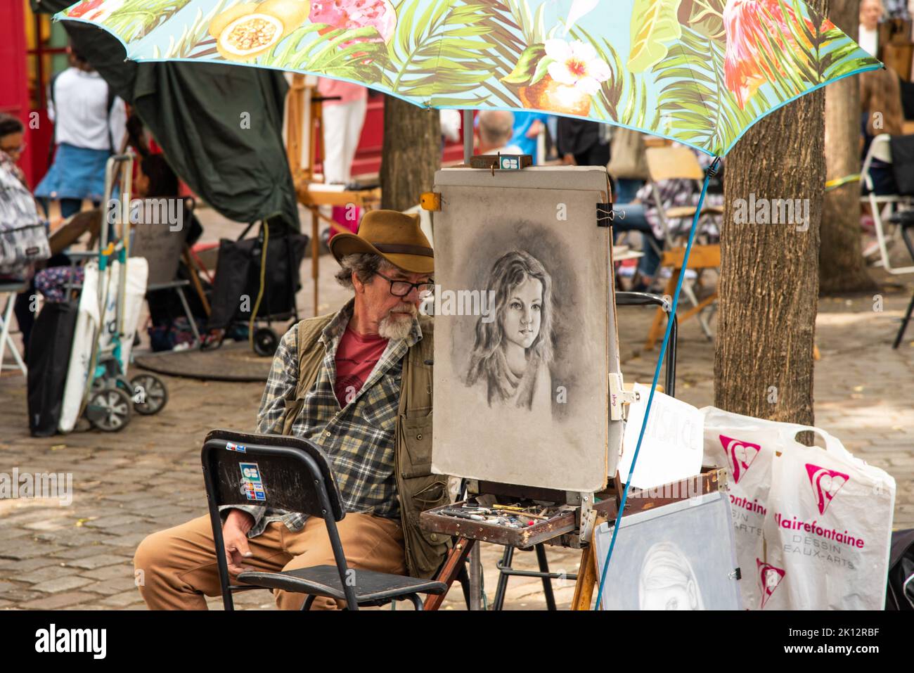 Paris, France. August 2022. The painters at Place du Tertre in Paris. High quality photo Stock Photo