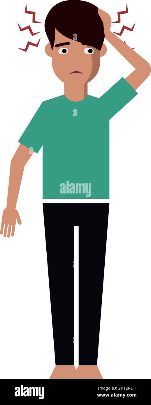 Headache icon. Boy with pain in head. Sick person Stock Vector Image ...