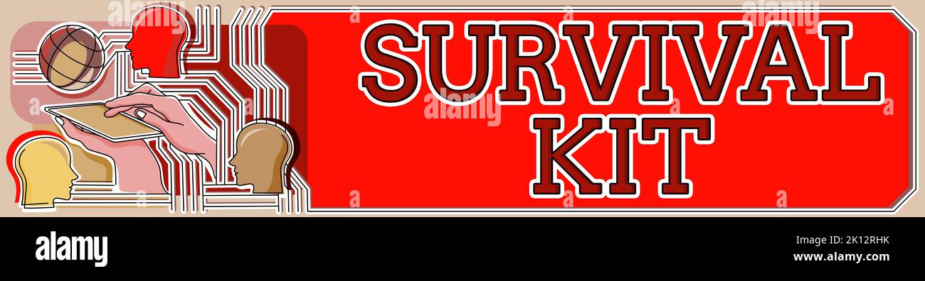 Sign displaying Survival Kit, Concept meaning Emergency Equipment