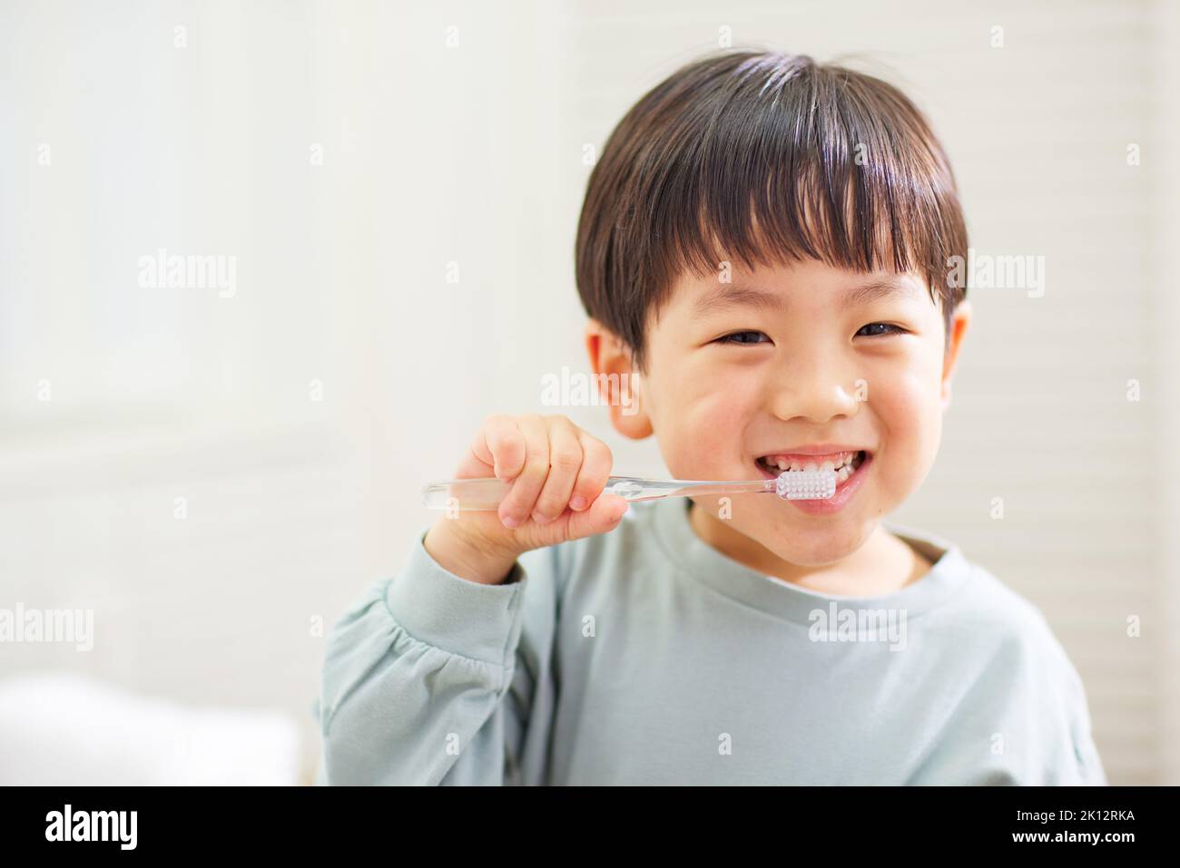 Japanese kid brushing teeth at home Stock Photo Alamy