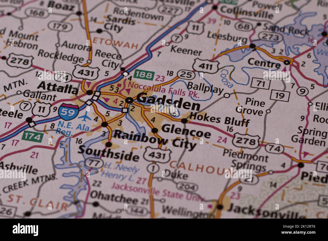 Gadsden alabama on a road map hires stock photography and images Alamy