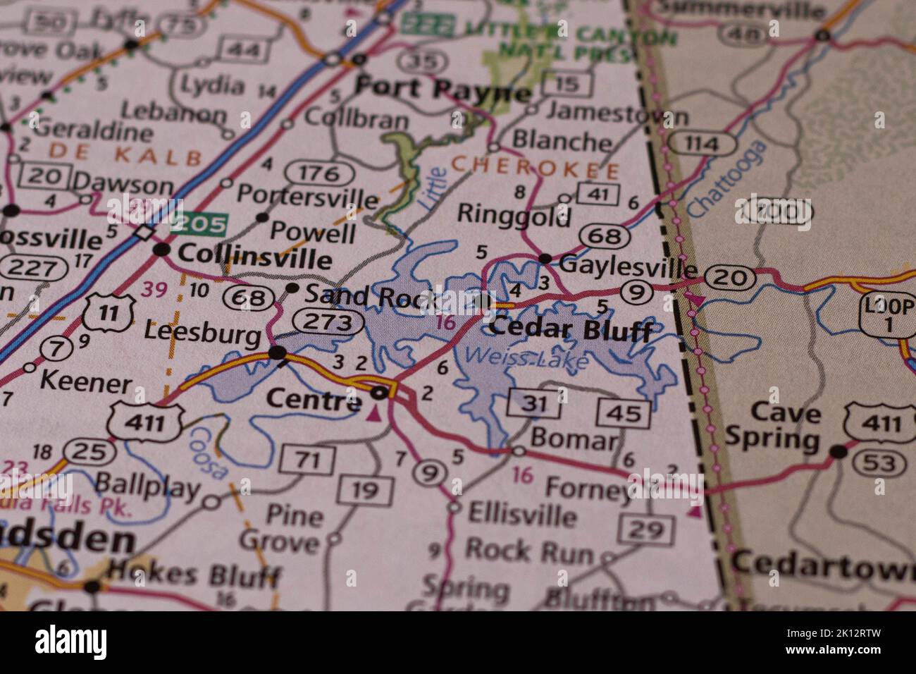 Cedar bluff alabama on a road map hires stock photography and images