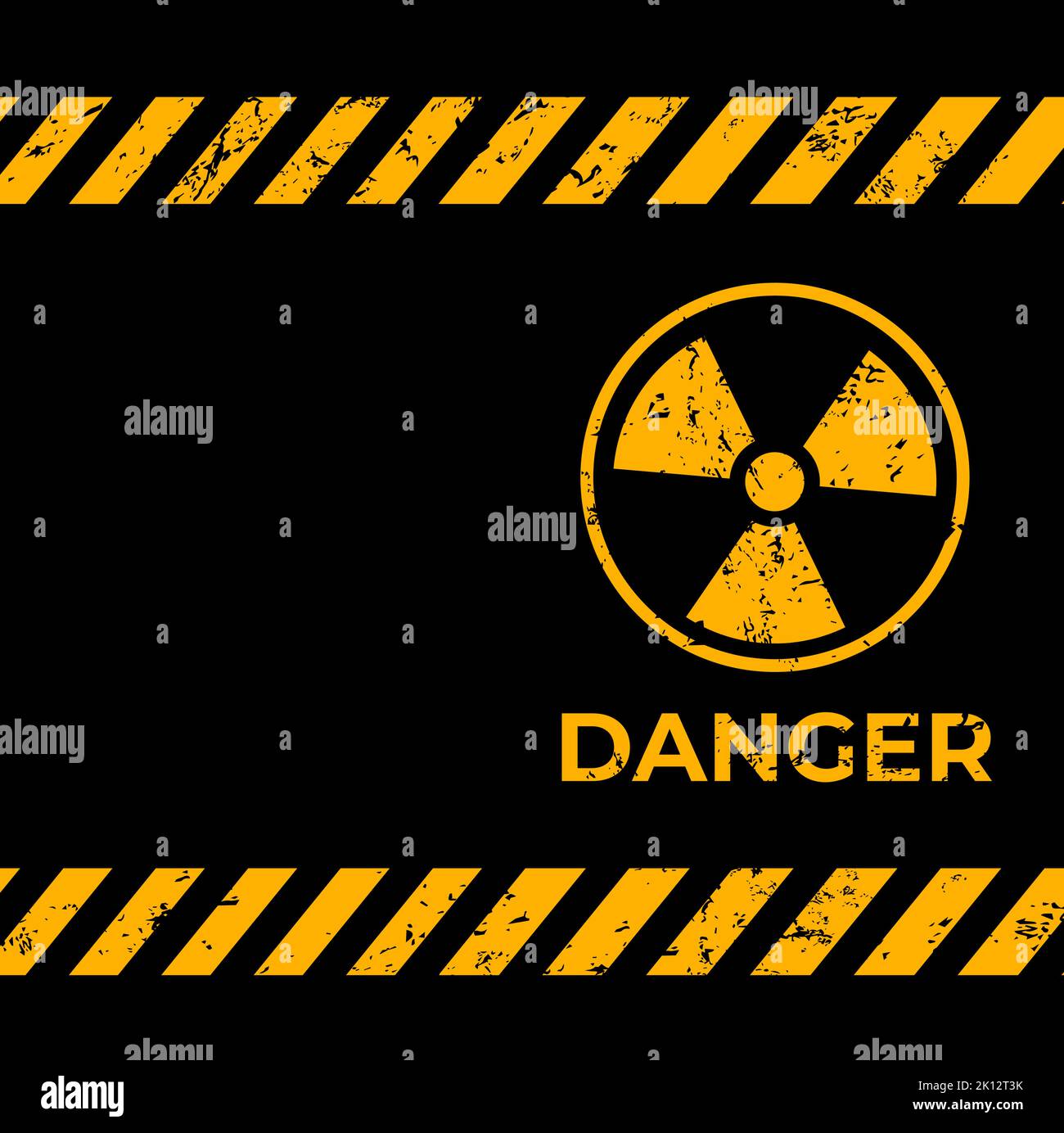 Radiation warning grunge background. Vector radioactive symbol with grungy texture on black