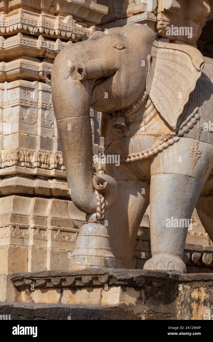 statue of elephant at entrance of Krishna Meera Temple in Amer in India Stock Photo