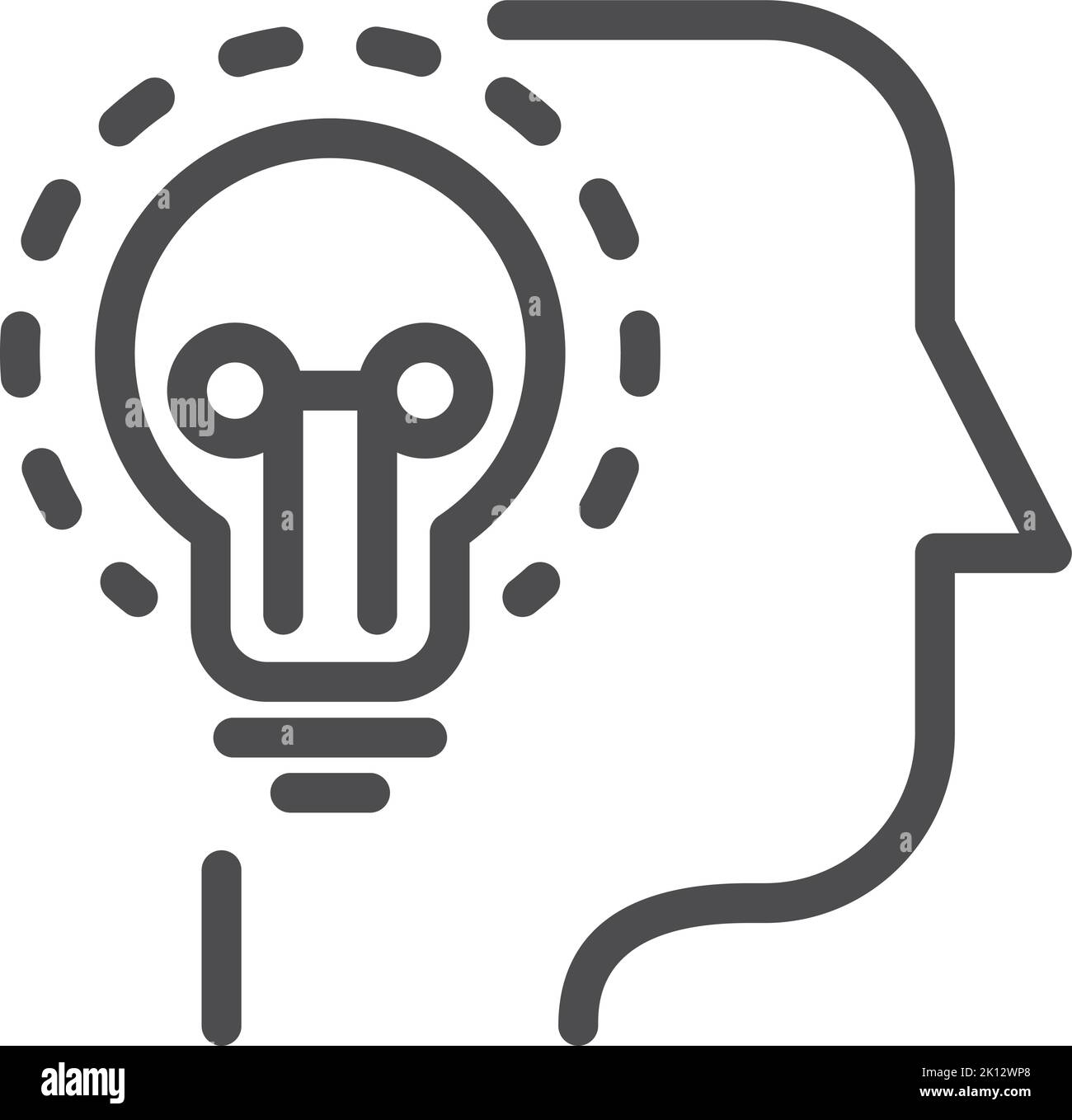 Lightbulb in head line icon. Idea thinking symbol Stock Vector