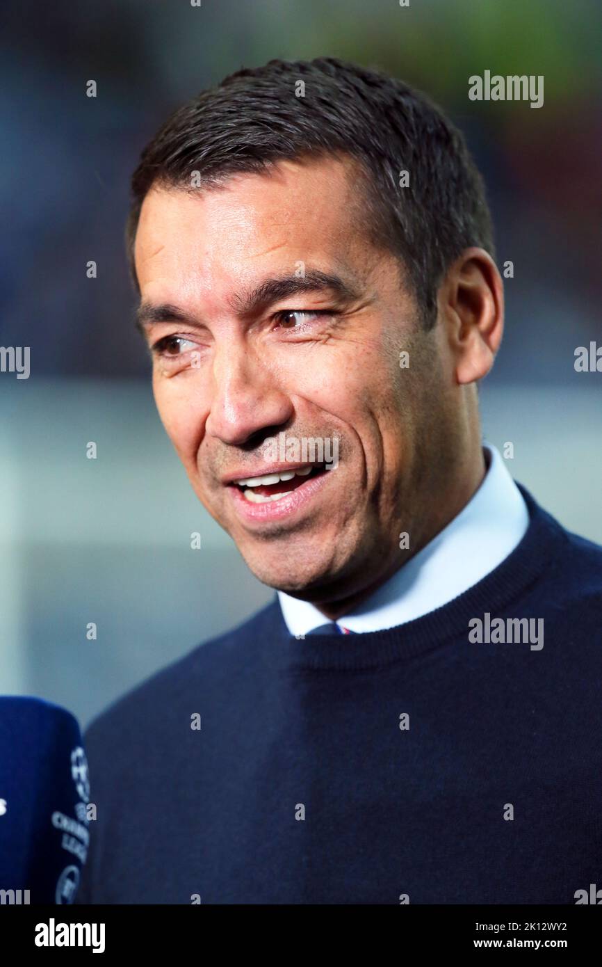 Giovanni Van Bronckhorst, manager of Rangers FC, being interviewed at