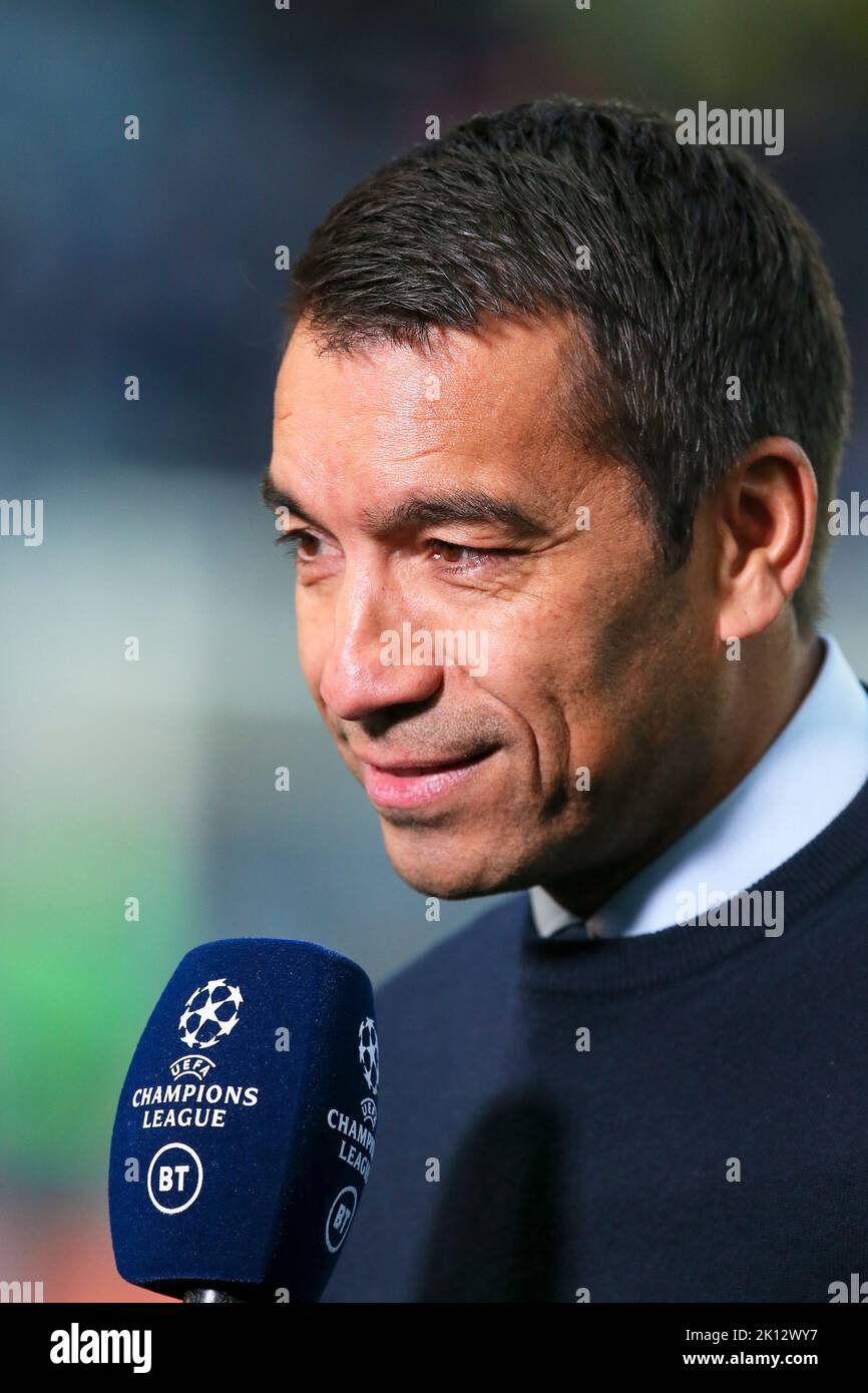 Giovanni Van Bronckhorst, manager of Rangers FC, being interviewed at
