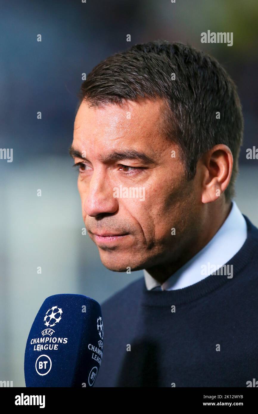 Giovanni Van Bronckhorst, manager of Rangers FC, being interviewed at