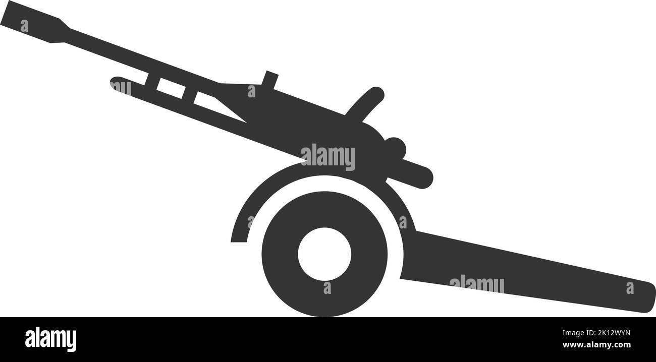 Artillery gun black icon. War fighting weapon Stock Vector