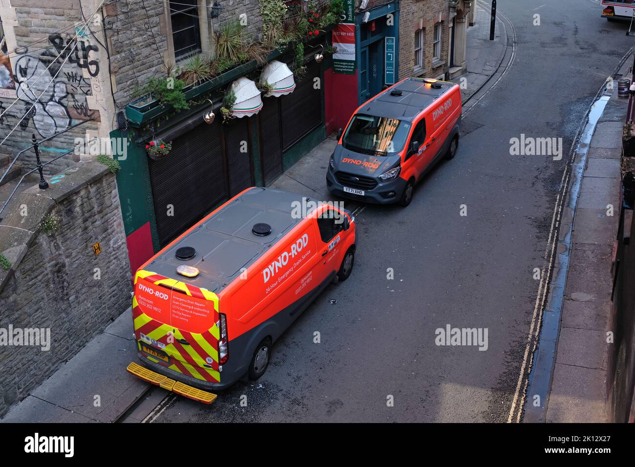 Two Dyno-Rod vans outside a building Stock Photo