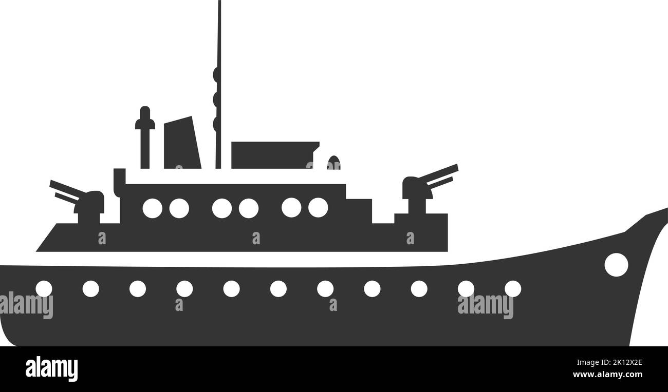 Battleship black icon. Military warship. Armored ship Stock Vector
