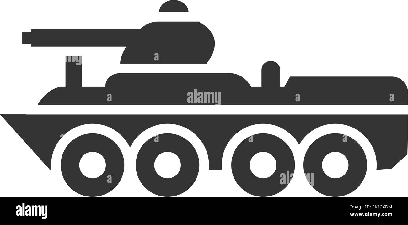 Armored military transport. Black army vehicle icon Stock Vector