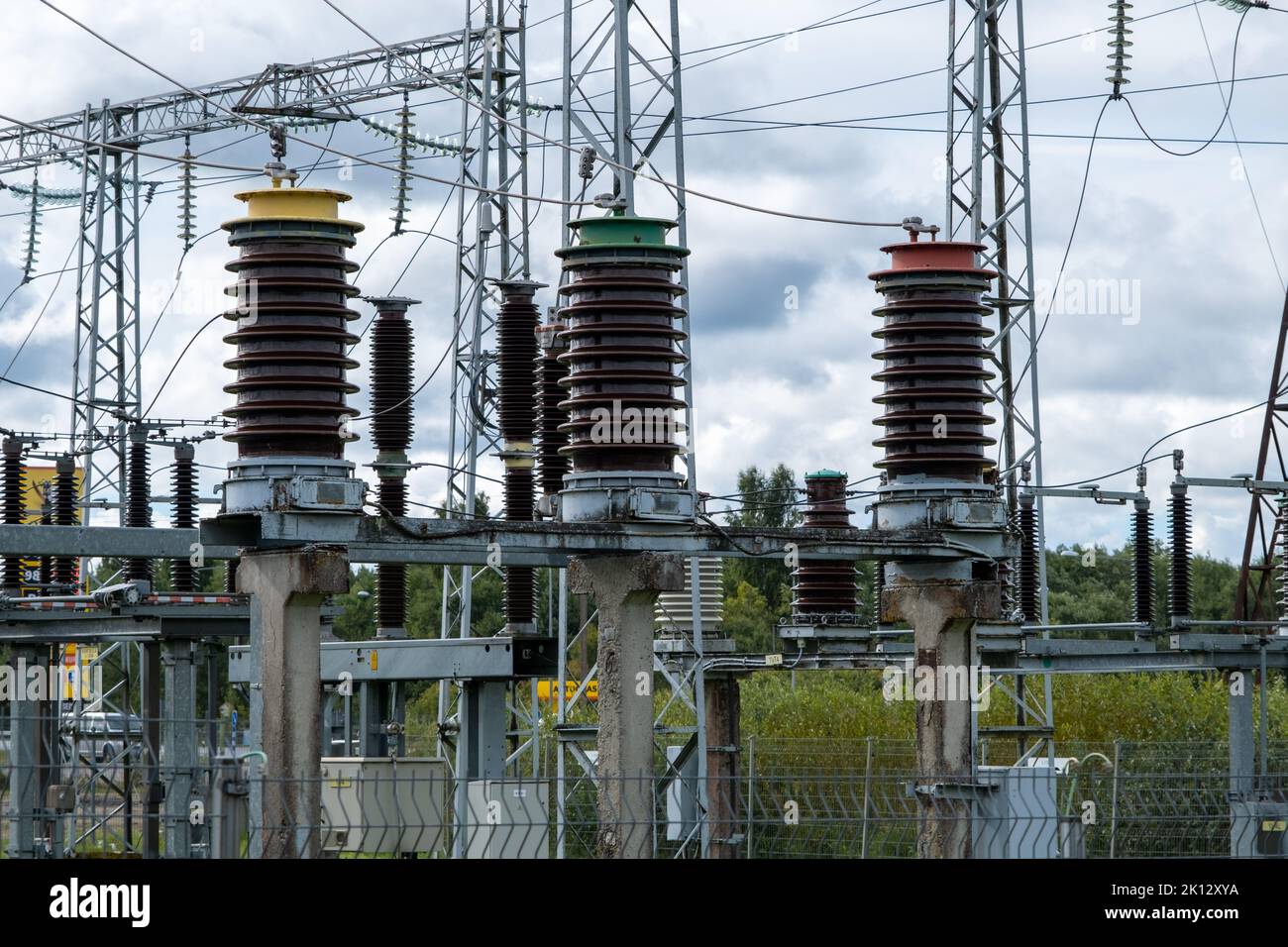 High voltage circuit breaker in a power substation Stock Photo Alamy