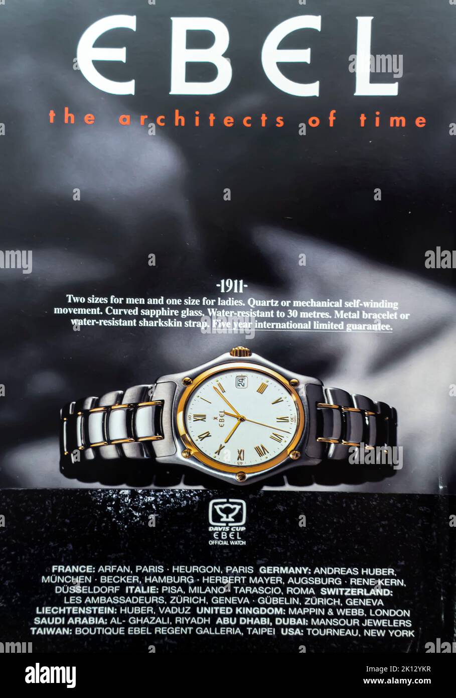 Ebel 1911 watch advertisement placed inside a NatGeo magazine, 1994 Stock Photo