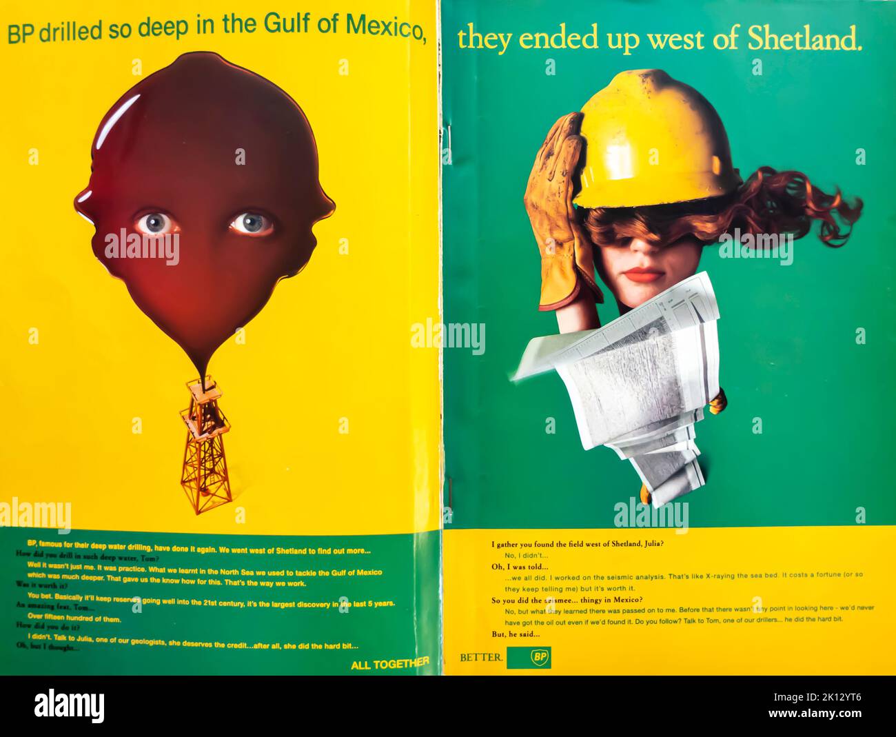BP British Petroleum advertisement placed inside a NatGeo magazine,  1994 Stock Photo