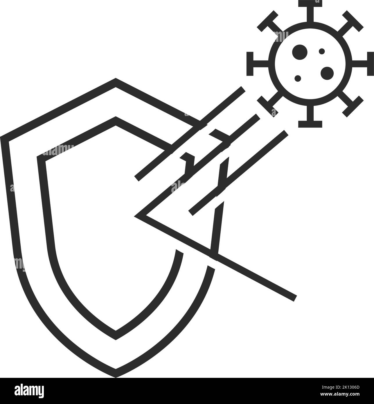 Virus protection icon in thin outline. Shield and syringe. vector