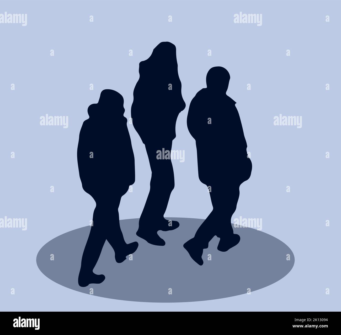 men group on a winter night street, silhouettes Stock Vector