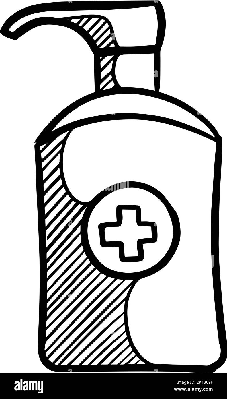 hand drawn disinfectant sanitizer bottle. Vector illustration Stock ...