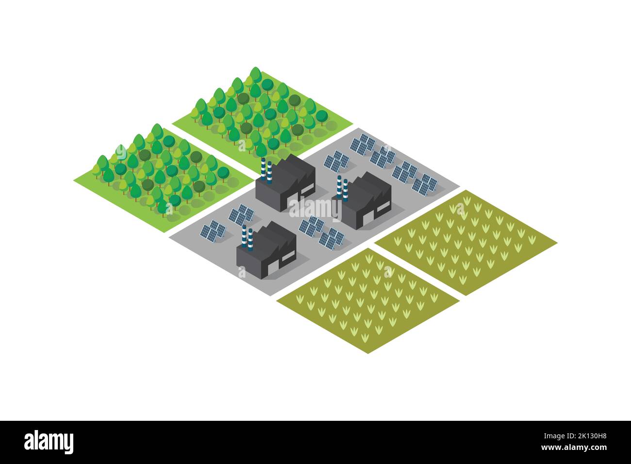 Factory industrial zone near the farm and field zone. Vector illustration Stock Vector