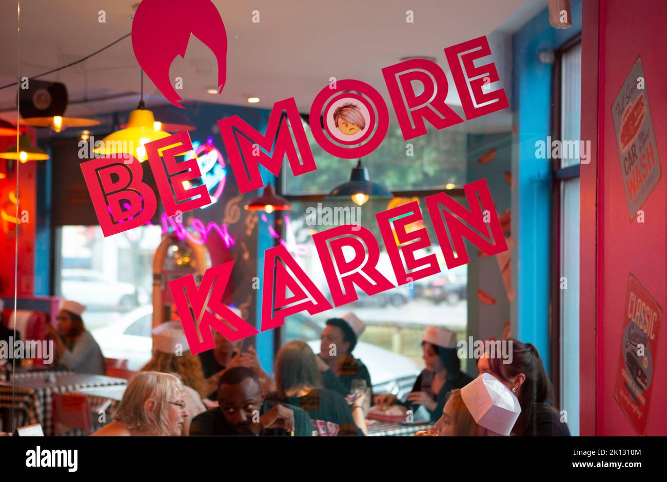 Karen’s Diner in Prestwich, Manchester. Karen’s is not for the faint hearted but its the perfect place to dine if you dislike your friends, family and Stock Photo