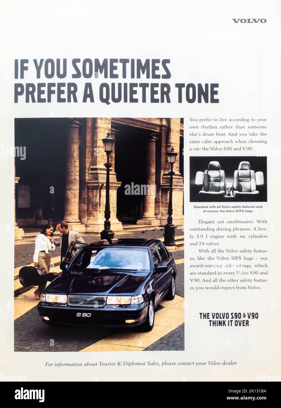 Volvo S90, V90 automotive, cars advertisement placed inside NatGeo magazine, January 1997 Stock Photo