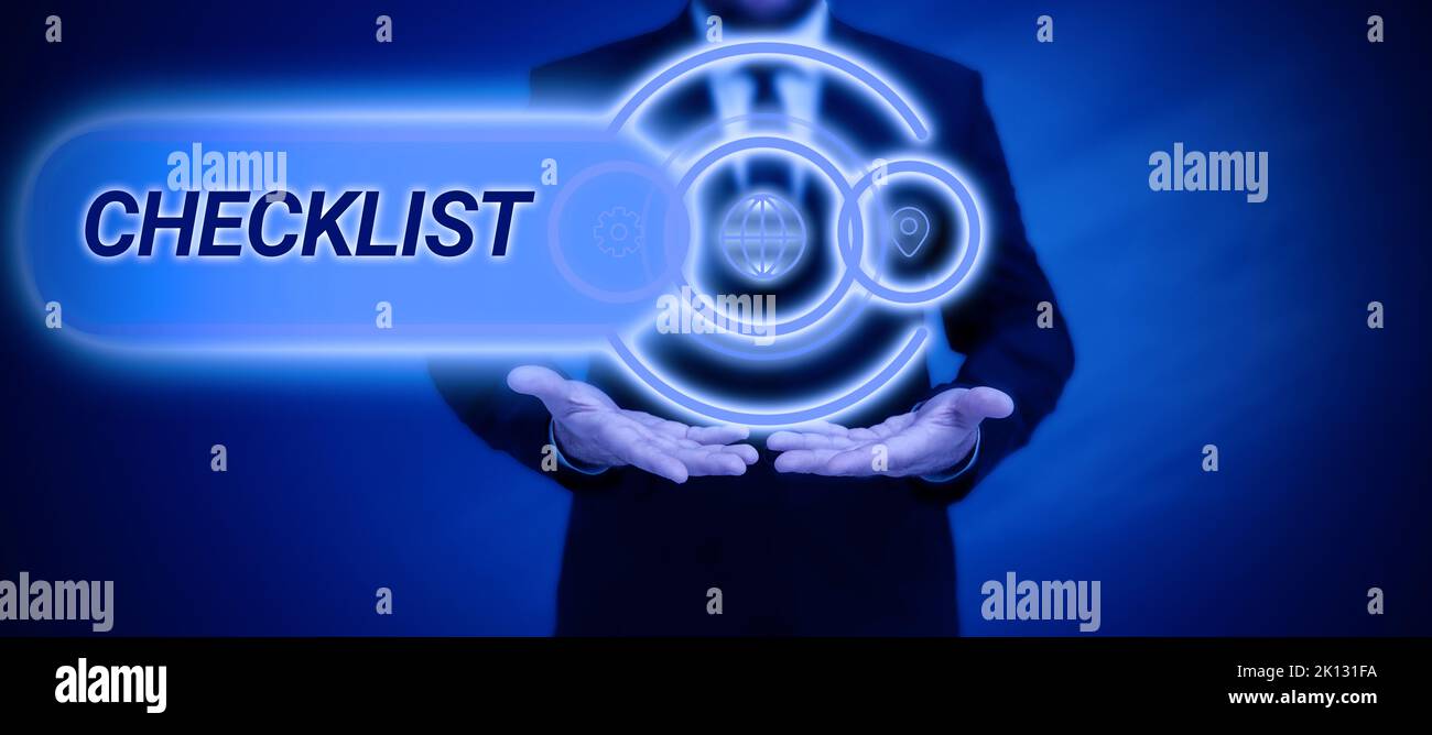 Hand writing sign Checklist. Word for List down of the detailed