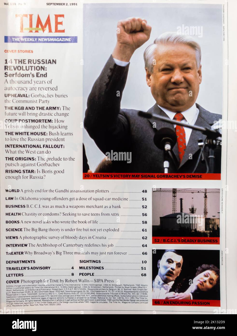 Time magazine with Boris Yeltsin. First page with titles. September 1991 Stock Photo